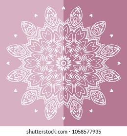 Mandala isolated design element, geometric line pattern. Stylized floral round ornament. Doodle art for textile fabric or paper print. Hand drawn vector illustration