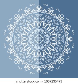 Mandala isolated design element, geometric line pattern. Stylized floral round ornament. Doodle art for textile fabric or paper print. Hand drawn vector illustration