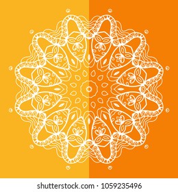 Mandala isolated design element, geometric line pattern. Stylized floral round ornament. Doodle art for textile fabric or paper print. Hand drawn vector illustration