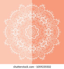 Mandala isolated design element, geometric line pattern. Stylized floral round ornament. Doodle art for textile fabric or paper print. Hand drawn vector illustration