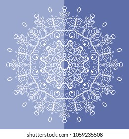 Mandala isolated design element, geometric line pattern. Stylized floral round ornament. Doodle art for textile fabric or paper print. Hand drawn vector illustration