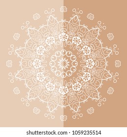 Mandala isolated design element, geometric line pattern. Stylized floral round ornament. Doodle art for textile fabric or paper print. Hand drawn vector illustration