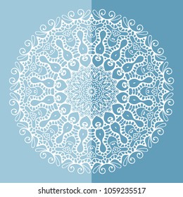 Mandala isolated design element, geometric line pattern. Stylized floral round ornament. Doodle art for textile fabric or paper print. Hand drawn vector illustration