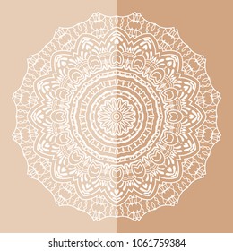 Mandala isolated design element, geometric line pattern. Stylized floral round ornament. Doodle art for textile fabric or paper print. Hand drawn vector illustration