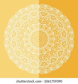 Mandala isolated design element, geometric line pattern. Stylized floral round ornament. Doodle art for textile fabric or paper print. Hand drawn vector illustration
