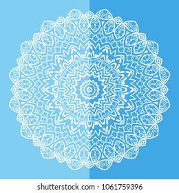 Mandala isolated design element, geometric line pattern. Stylized floral round ornament. Doodle art for textile fabric or paper print. Hand drawn vector illustration