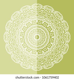 Mandala isolated design element, geometric line pattern. Stylized floral round ornament. Doodle art for textile fabric or paper print. Hand drawn vector illustration