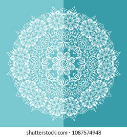 Mandala isolated design element, geometric line pattern. Stylized floral round ornament. Doodle art for textile fabric or paper print. Hand drawn vector illustration