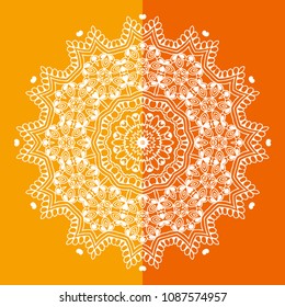 Mandala isolated design element, geometric line pattern. Stylized floral round ornament. Doodle art for textile fabric or paper print. Hand drawn vector illustration