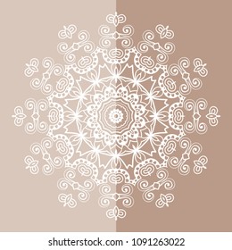Mandala isolated design element, geometric line pattern. Stylized floral round ornament. Doodle art for textile fabric or paper print. Hand drawn vector illustration