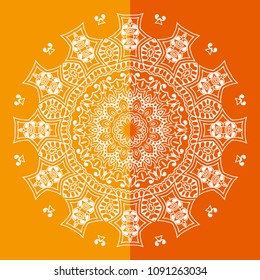 Mandala isolated design element, geometric line pattern. Stylized floral round ornament. Doodle art for textile fabric or paper print. Hand drawn vector illustration