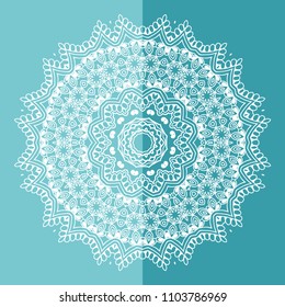 Mandala isolated design element, geometric line pattern. Stylized floral round ornament. Doodle art for textile fabric or paper print. Hand drawn vector illustration