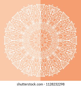 Mandala isolated design element, geometric line pattern. Stylized floral round ornament. Doodle art for textile fabric or paper print. Hand drawn vector illustration