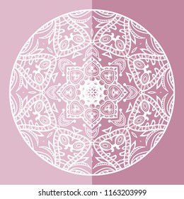 Mandala isolated design element, geometric line pattern. Stylized floral round ornament. Doodle art for textile fabric or paper print. Hand drawn vector illustration