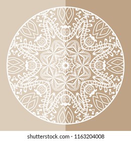 Mandala isolated design element, geometric line pattern. Stylized floral round ornament. Doodle art for textile fabric or paper print. Hand drawn vector illustration