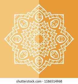 Mandala isolated design element, geometric line pattern. Stylized floral round ornament. Doodle art for textile fabric or paper print. Hand drawn vector illustration