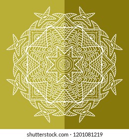 Mandala isolated design element, geometric line pattern. Stylized floral round ornament. Doodle art for textile fabric or paper print. Hand drawn vector illustration