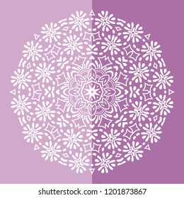 Mandala isolated design element, geometric line pattern. Stylized floral round ornament. Doodle art for textile fabric or paper print. Hand drawn vector illustration
