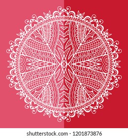 Mandala isolated design element, geometric line pattern. Stylized floral round ornament. Doodle art for textile fabric or paper print. Hand drawn vector illustration