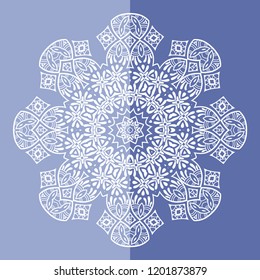 Mandala isolated design element, geometric line pattern. Stylized floral round ornament. Doodle art for textile fabric or paper print. Hand drawn vector illustration