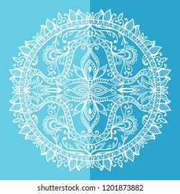 Mandala isolated design element, geometric line pattern. Stylized floral round ornament. Doodle art for textile fabric or paper print. Hand drawn vector illustration