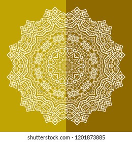 Mandala isolated design element, geometric line pattern. Stylized floral round ornament. Doodle art for textile fabric or paper print. Hand drawn vector illustration