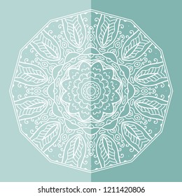 Mandala isolated design element, geometric line pattern. Stylized floral round ornament. Doodle art for textile fabric or paper print. Hand drawn lace background, vector illustration