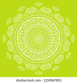 Mandala isolated design element, geometric line pattern. Stylized floral round ornament. Doodle art for textile fabric or paper print. Hand drawn vector illustration