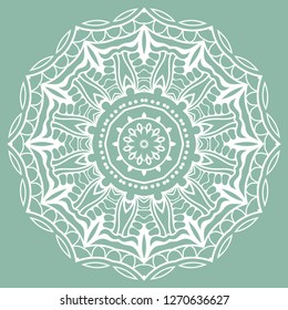 Mandala isolated design element, geometric line pattern. Stylized floral round ornament. Doodle art for textile fabric or paper print. Hand drawn vector illustration