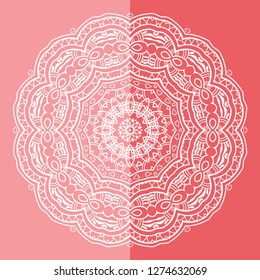 Mandala isolated design element, geometric line pattern. Stylized floral round ornament. Doodle art for textile fabric or paper print. Hand drawn vector illustration