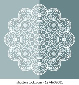 Mandala isolated design element, geometric line pattern. Stylized floral round ornament. Doodle art for textile fabric or paper print. Hand drawn vector illustration