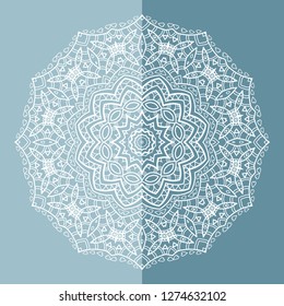 Mandala isolated design element, geometric line pattern. Stylized floral round ornament. Doodle art for textile fabric or paper print. Hand drawn vector illustration