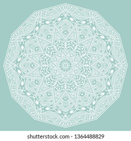 Mandala isolated design element, geometric line pattern. Stylized floral round ornament. Doodle art for textile fabric or paper print. Hand drawn vector illustration