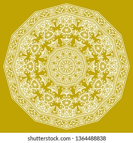 Mandala isolated design element, geometric line pattern. Stylized floral round ornament. Doodle art for textile fabric or paper print. Hand drawn vector illustration