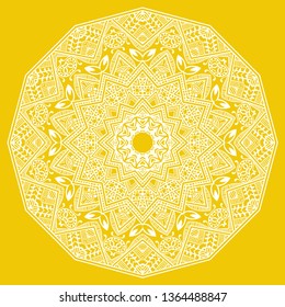 Mandala isolated design element, geometric line pattern. Stylized floral round ornament. Doodle art for textile fabric or paper print. Hand drawn vector illustration