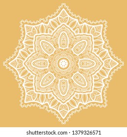 Mandala isolated design element, geometric line pattern. Stylized floral round ornament. Doodle art for textile fabric or paper print. Hand drawn vector illustration