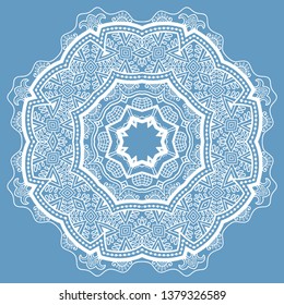 Mandala isolated design element, geometric line pattern. Stylized floral round ornament. Doodle art for textile fabric or paper print. Hand drawn vector illustration