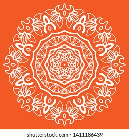 Mandala isolated design element, geometric line pattern. Stylized floral round ornament. Doodle art for textile fabric or paper print. Hand drawn vector illustration
