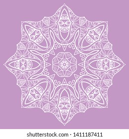 Mandala isolated design element, geometric line pattern. Stylized floral round ornament. Doodle art for textile fabric or paper print. Hand drawn vector illustration