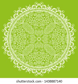 Mandala isolated design element, geometric line pattern. Stylized floral round ornament. Doodle art for textile fabric or paper print. Hand drawn vector illustration