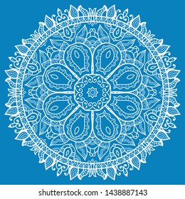 Mandala isolated design element, geometric line pattern. Stylized floral round ornament. Doodle art for textile fabric or paper print. Hand drawn vector illustration