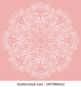 Mandala isolated design element, geometric line pattern. Stylized floral round ornament. Doodle art for textile fabric or paper print. Hand drawn vector illustration