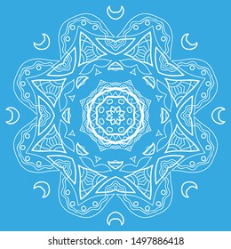 Mandala isolated design element, geometric line pattern. Stylized floral round ornament. Doodle art for textile fabric or paper print. Hand drawn vector illustration
