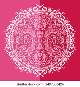 Mandala isolated design element, geometric line pattern. Stylized floral round ornament. Doodle art for textile fabric or paper print. Hand drawn vector illustration