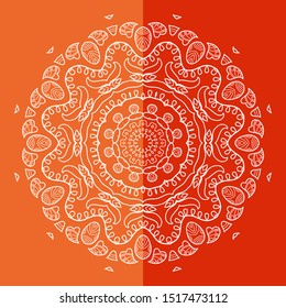 Mandala isolated design element, geometric line pattern. Stylized floral round ornament. Doodle art for textile fabric or paper print. Hand drawn vector illustration