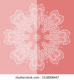 Mandala isolated design element, geometric line pattern. Stylized floral round ornament. Doodle art for textile fabric or paper print. Lace background. Hand drawn vector illustration
