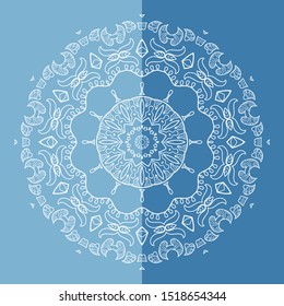 Mandala isolated design element, geometric line pattern. Stylized floral round ornament. Doodle art for textile fabric or paper print. Lace background. Hand drawn vector illustration