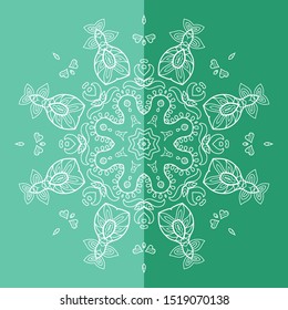 Mandala isolated design element, geometric line pattern. Stylized floral round ornament. Doodle art for textile fabric or paper print. Lace background. Hand drawn vector illustration