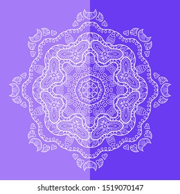 Mandala isolated design element, geometric line pattern. Stylized floral round ornament. Doodle art for textile fabric or paper print. Lace background. Hand drawn vector illustration