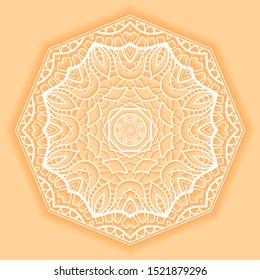 Mandala isolated design element, geometric line pattern. Stylized floral round ornament. Doodle art for textile fabric or paper print. Lace background. Hand drawn vector illustration